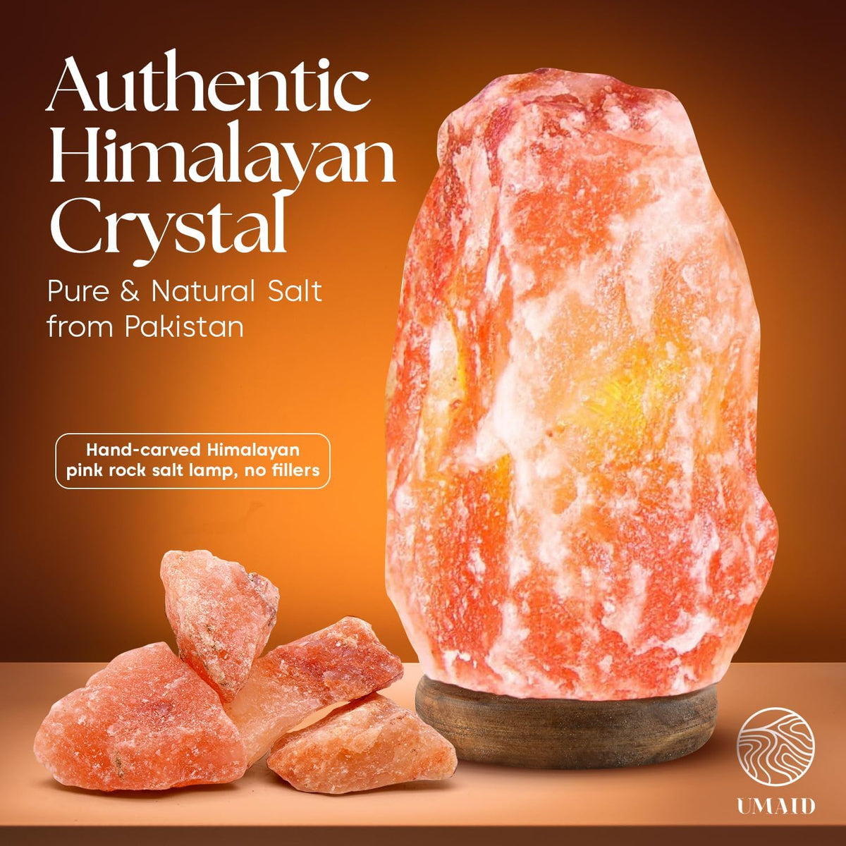 UMAID Lámpara de sal del Himalaya de 8-10 pulgadas (7-11 libras) co...