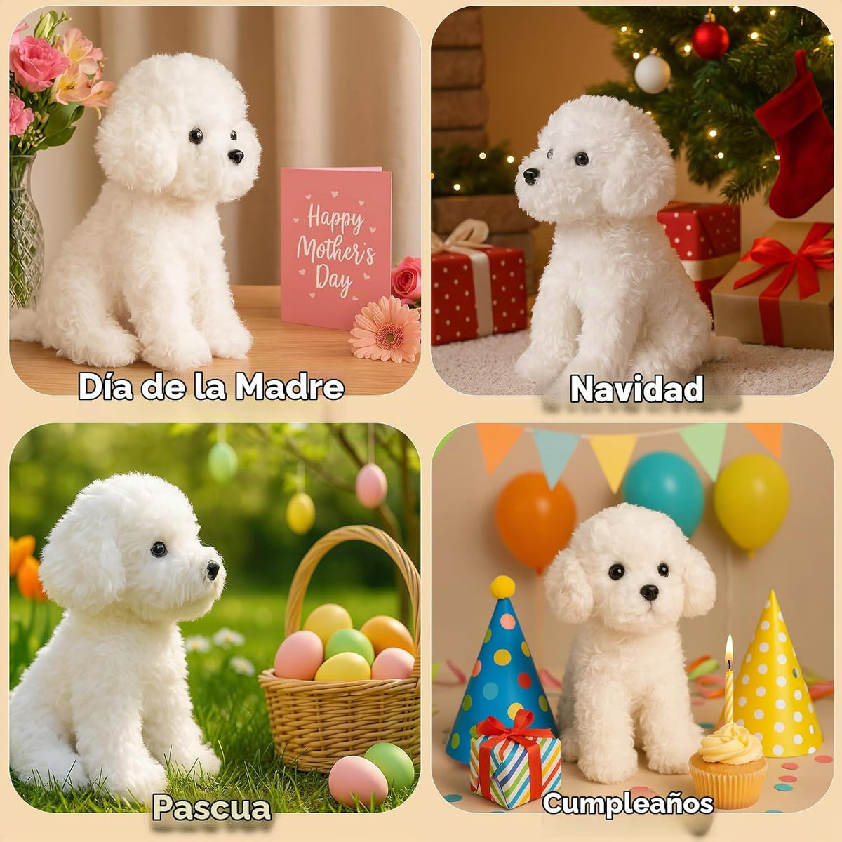 WEIGEDU Cachorro de perro de peluche caniche blanco | Bichon Frise...