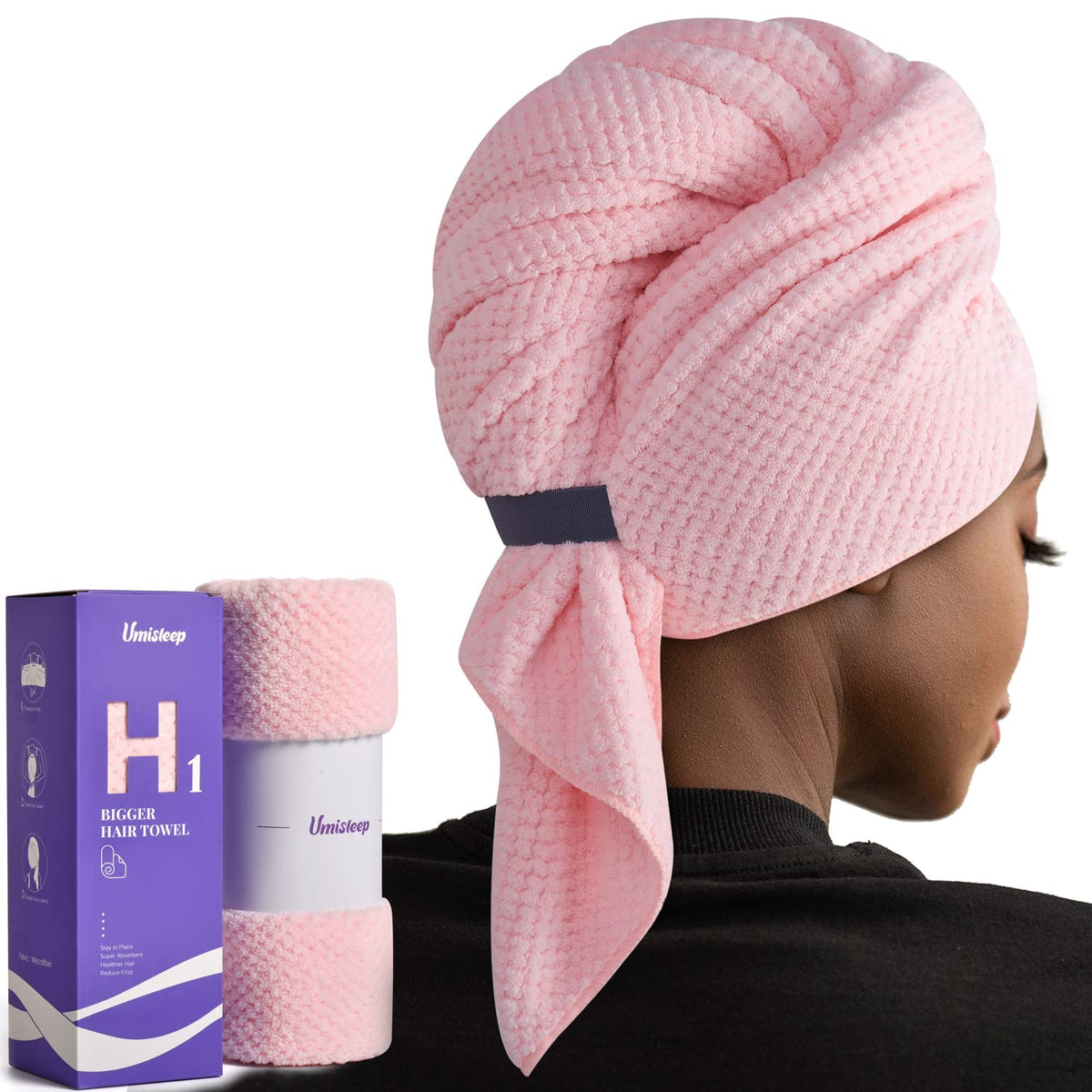 Umisleep Toalla de pelo extra grande de microfibra para mujer, pelo...