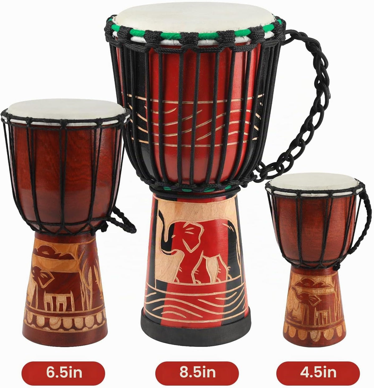 GOGHOST Tambor Djembe de madera, 4.5'' x 8'' Elefan...
