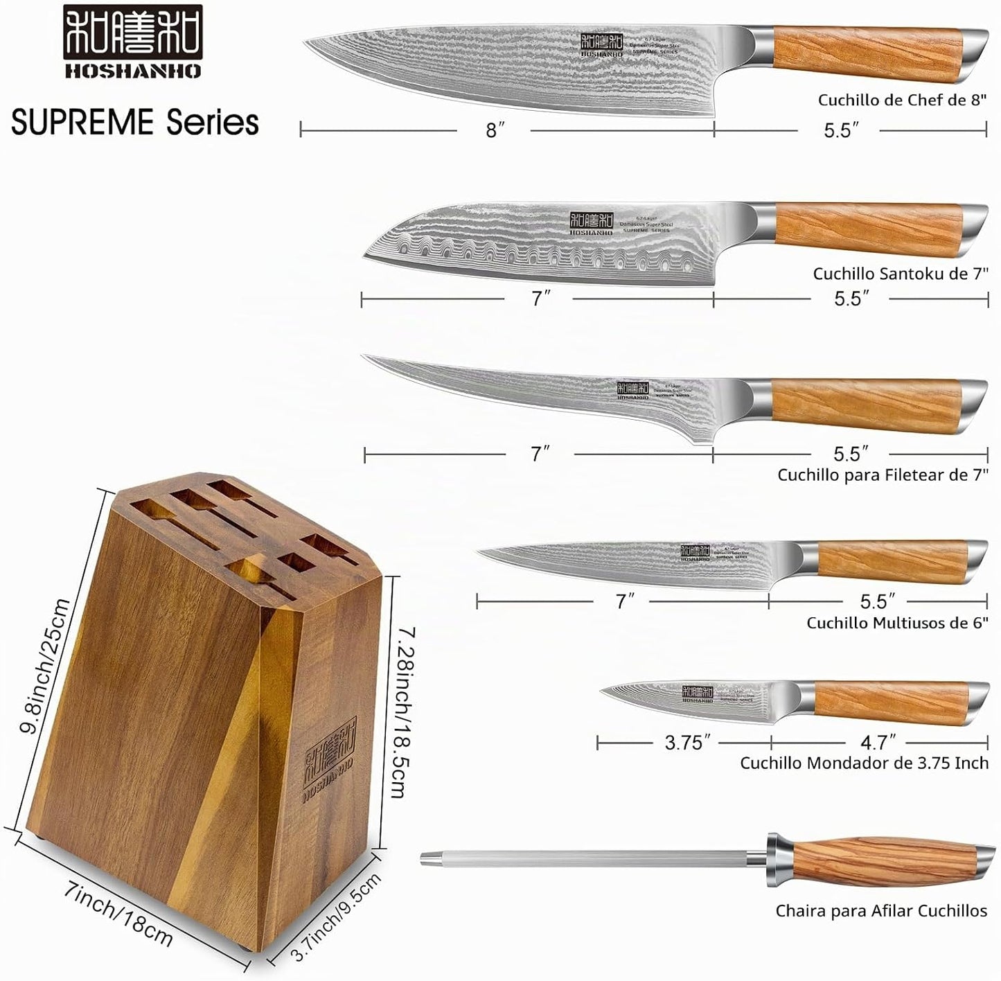HOSHANHO Juego de 7 cuchillos de Damasco, cuchillos de cocina afila...