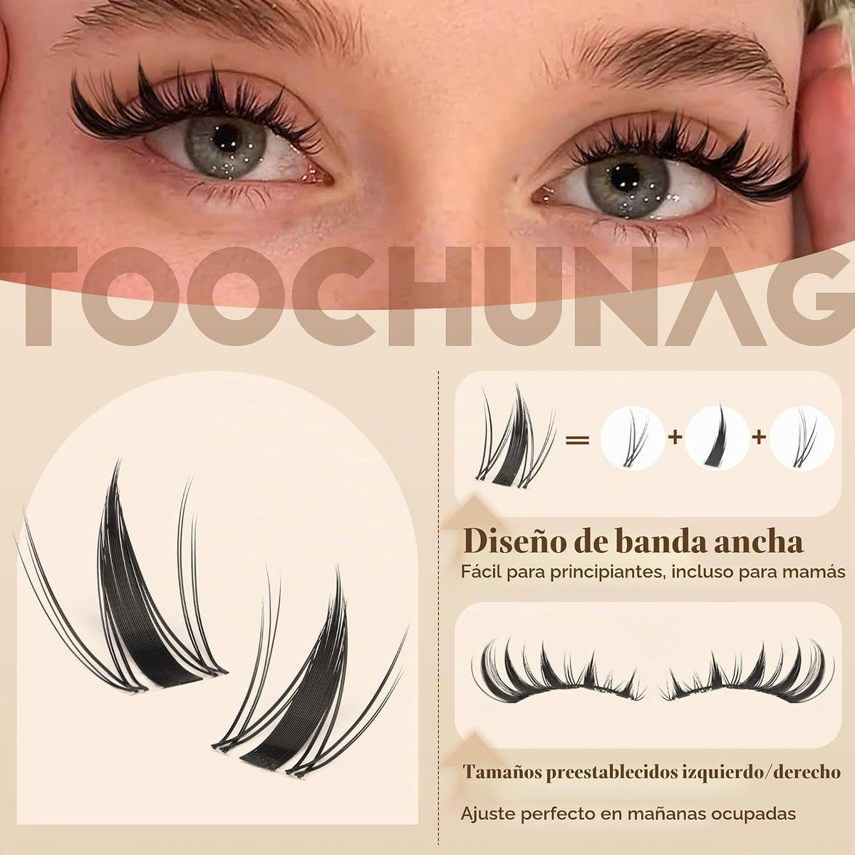 TOOCHUNAG Manga, racimos de pestañas naturales de hadas, extensione...