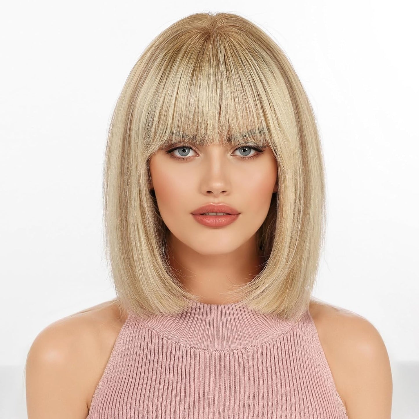 KKU Pelucas de cabello humano rubio castaño degradado para mujer, p...