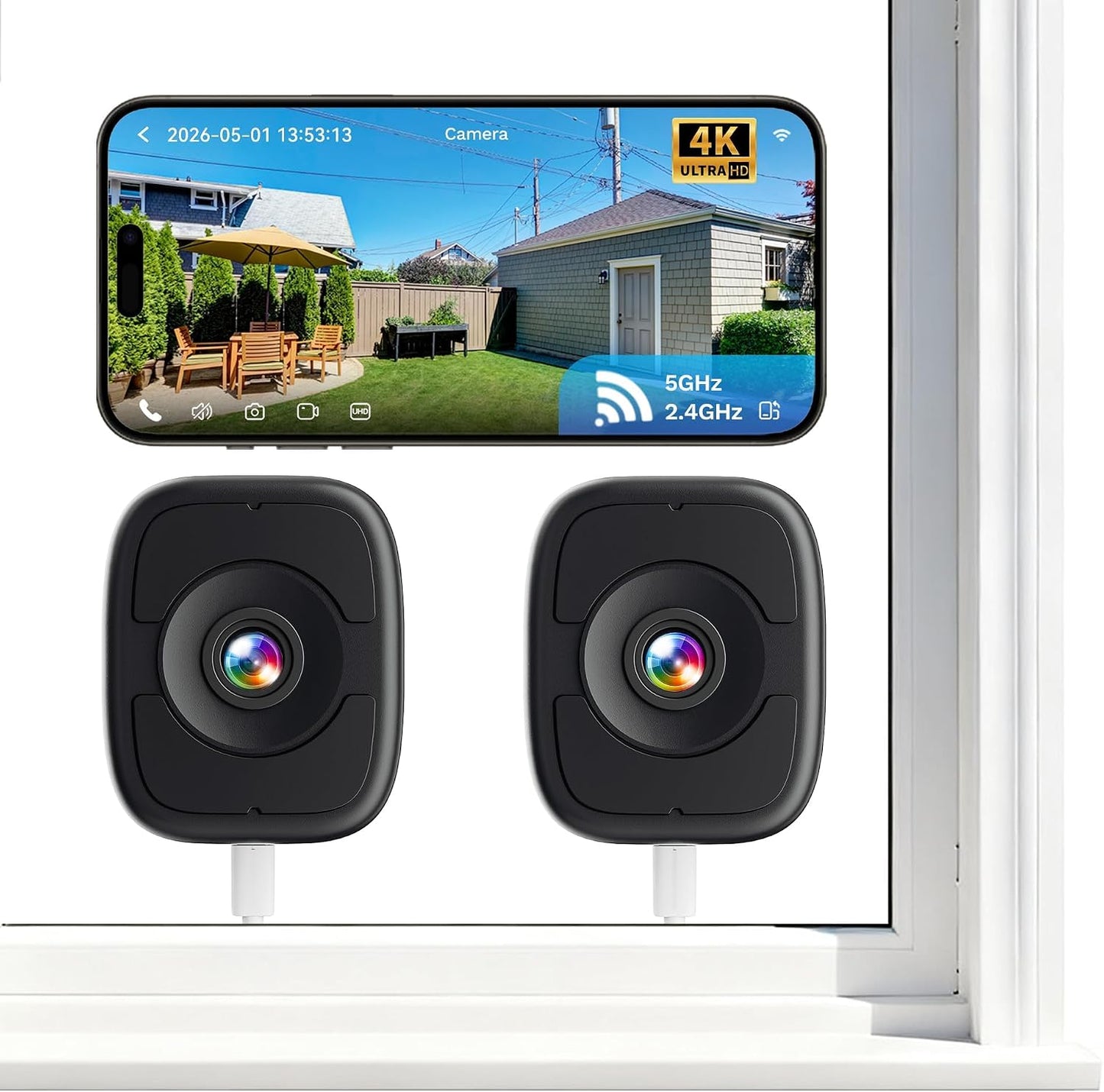 LongPlus Cámara de ventana 4K 8MP 2Pack, cámara de seguridad para v...