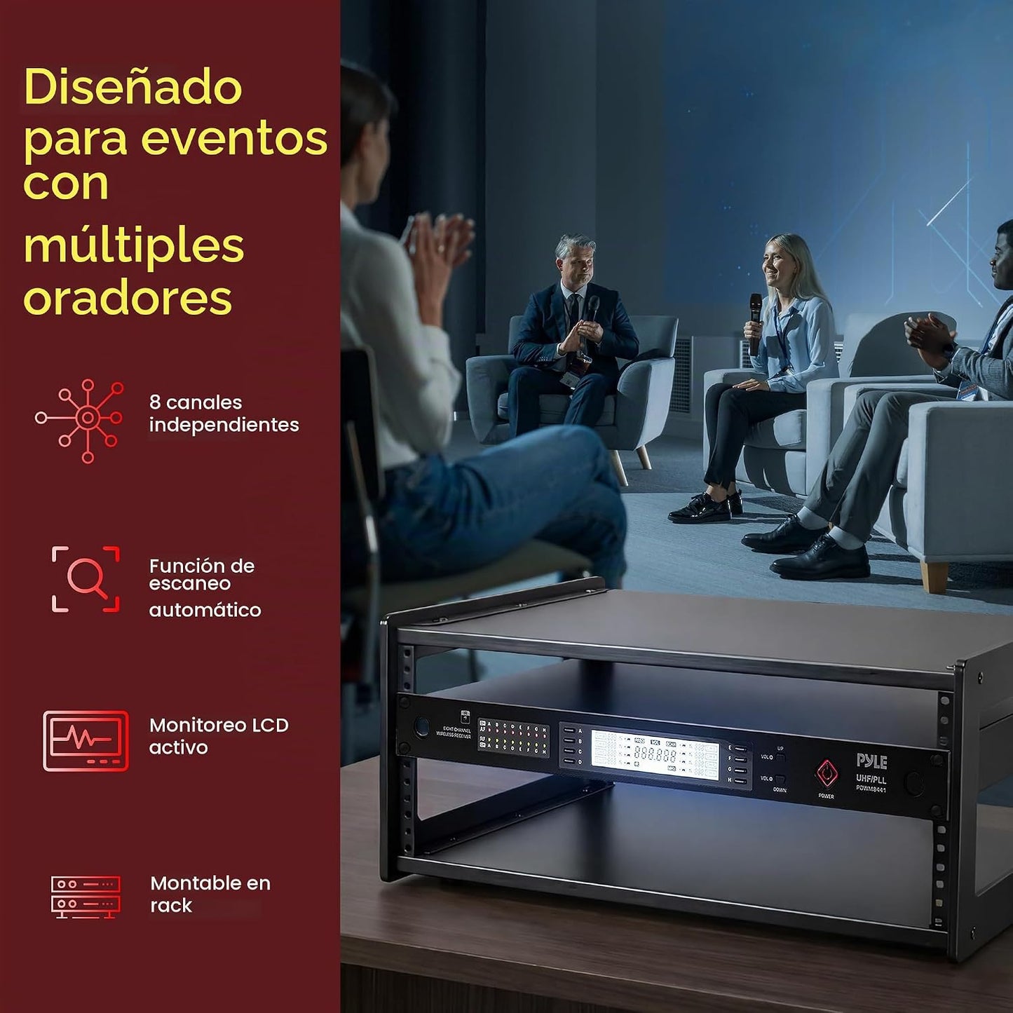 Pyle Sistema de micrófono inalámbrico UHF de 8 canales con 8 micróf...