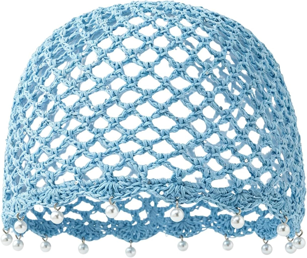 Qkxbxk Gorro de punto hueco con lentejuelas y perlas para mujer, es...
