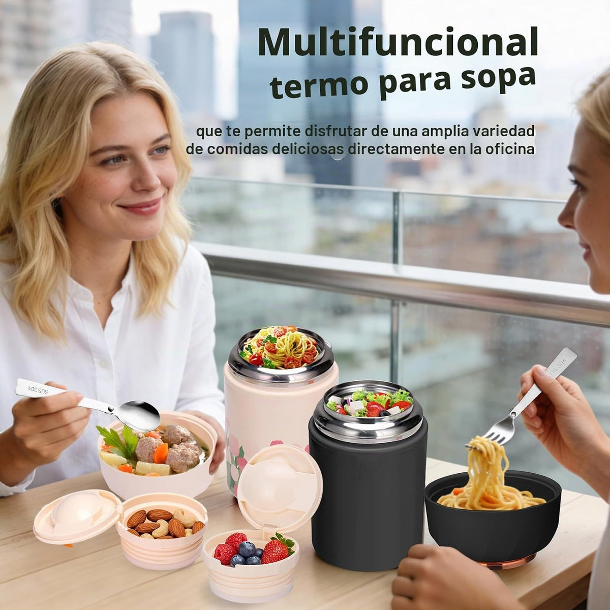 Mity rain Contenedor térmico aislado de 17oz para alimentos y bebid...
