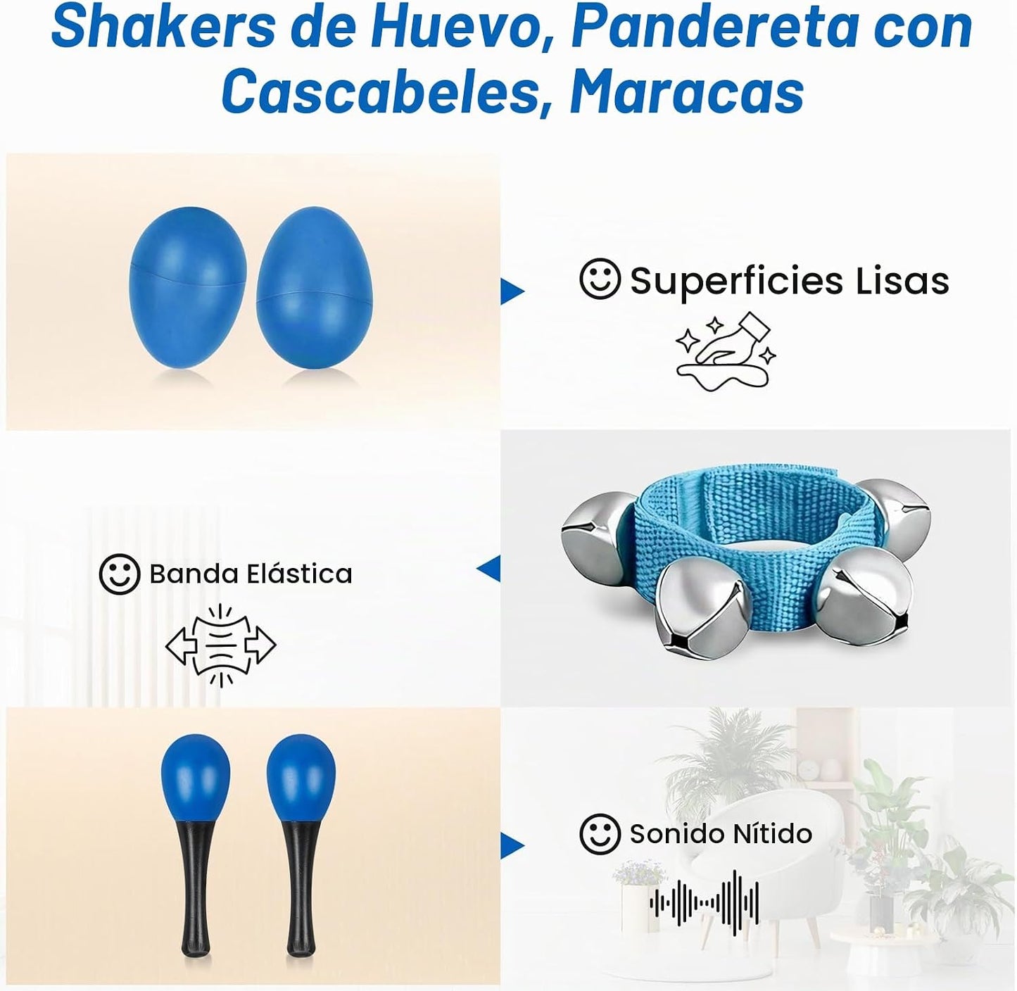 Panderetas azules para adultos, 10 unidades, pandereta de media lun...