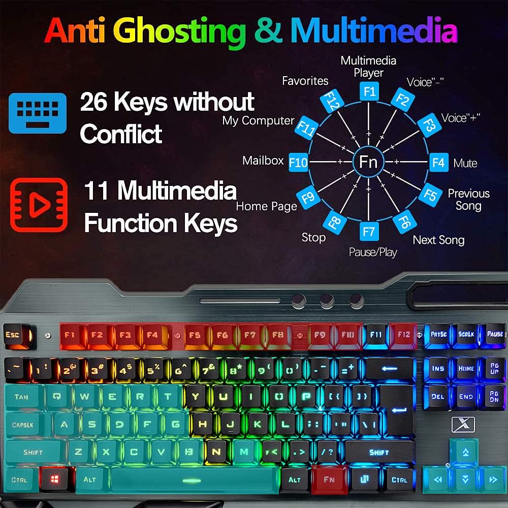 Kit de teclado de membrana inalámbrica para juegos y mouse y auricu...