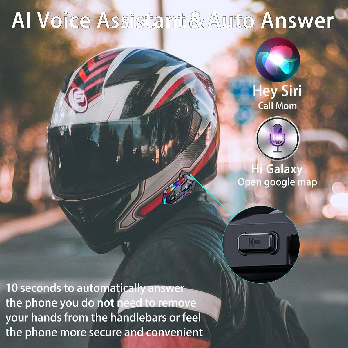 Auriculares para casco de motocicleta FEYA con 16 tipos de luces RG...