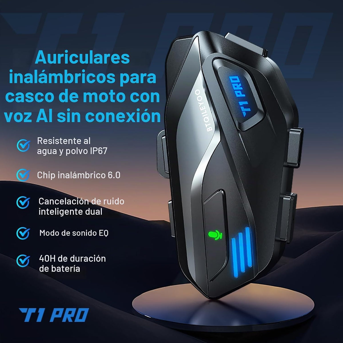 BTQILEYOO - Auriculares Bluetooth para motocicleta, T1PRO Bluetooth...