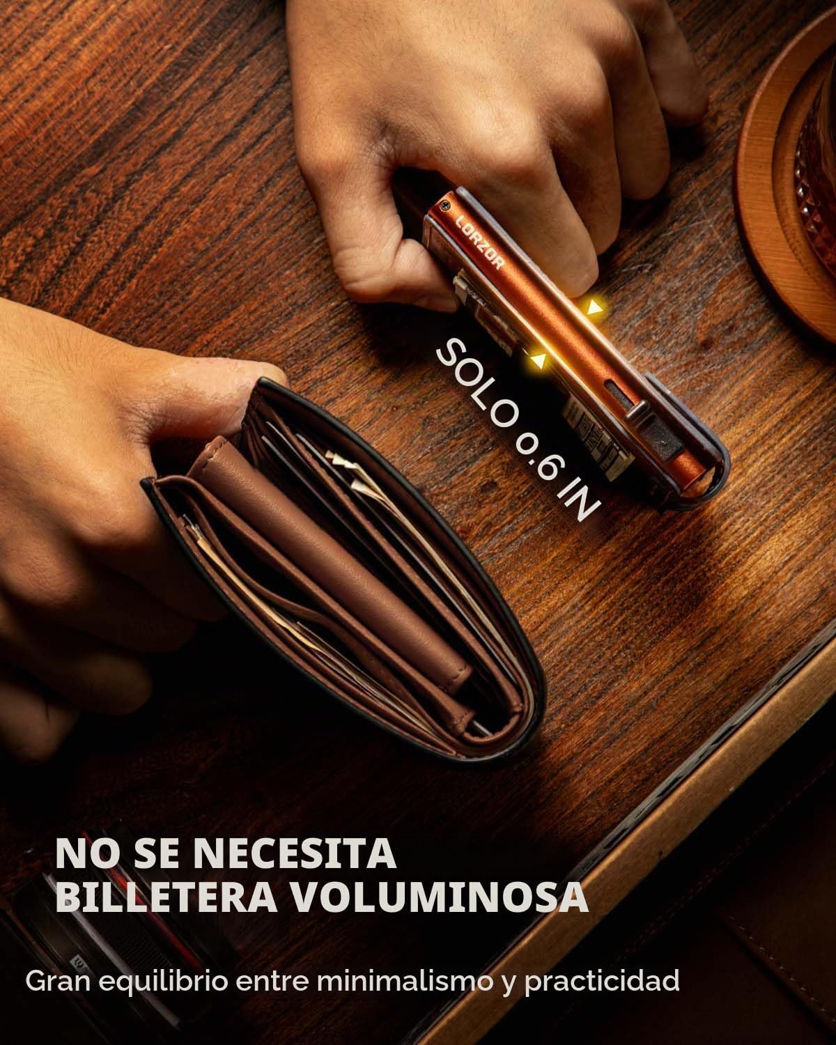 LORZOR Cartera delgada para hombres con cierre de seguridad, billet...