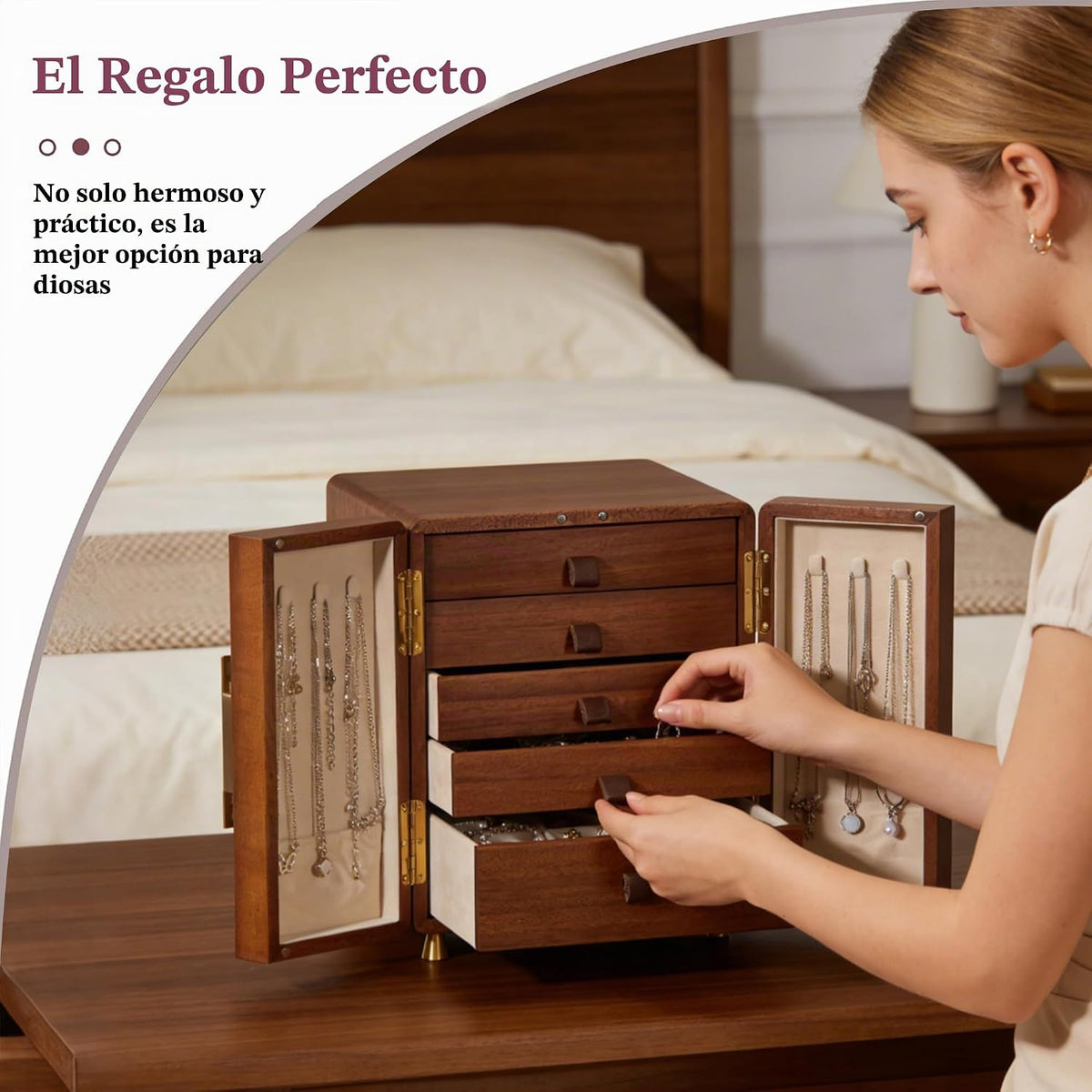 KAOTGOT Joyero organizador de madera más grande y almacenamiento pa...