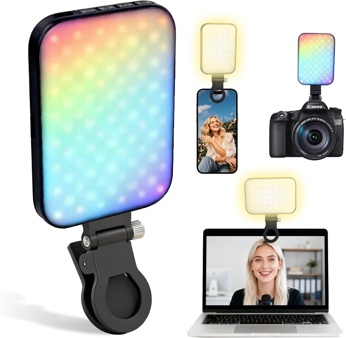 Luz para selfie recargable con clip para teléfono, luz LED portátil...