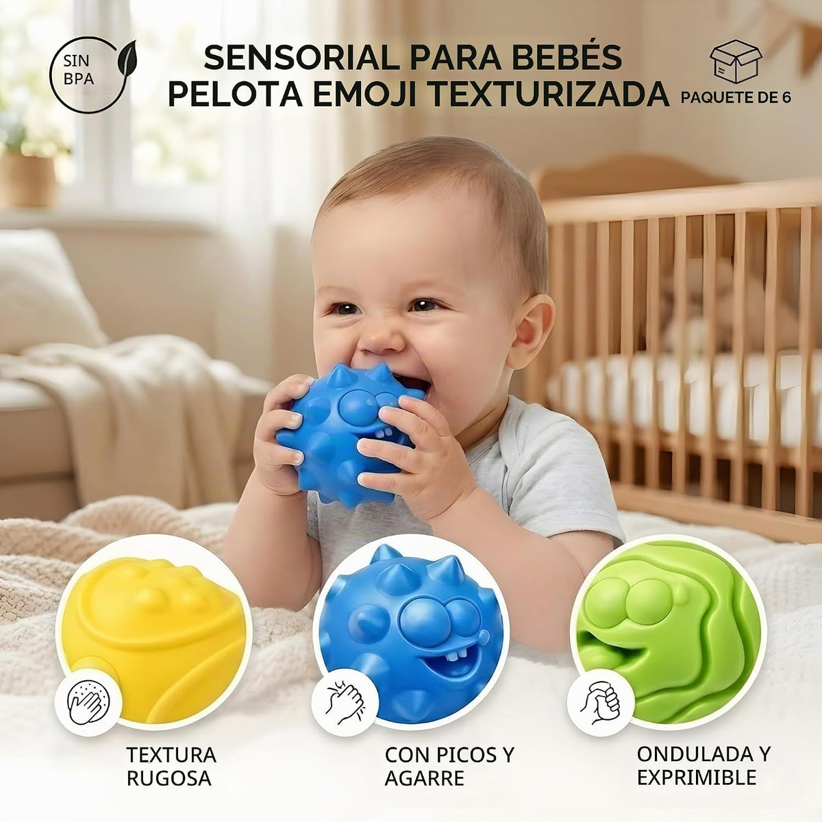 ROHSCE Bolas sensoriales para bebés de 6 a 12 meses, 6 juguetes tex...