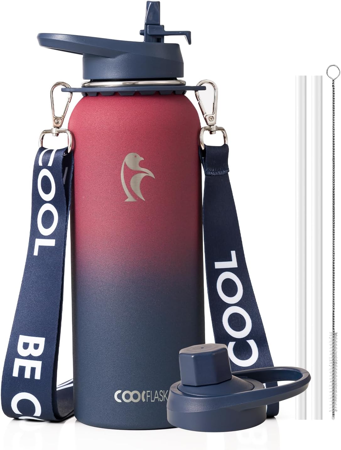Coolflask Botella de agua de 64 onzas con popote, jarra de agua ais...