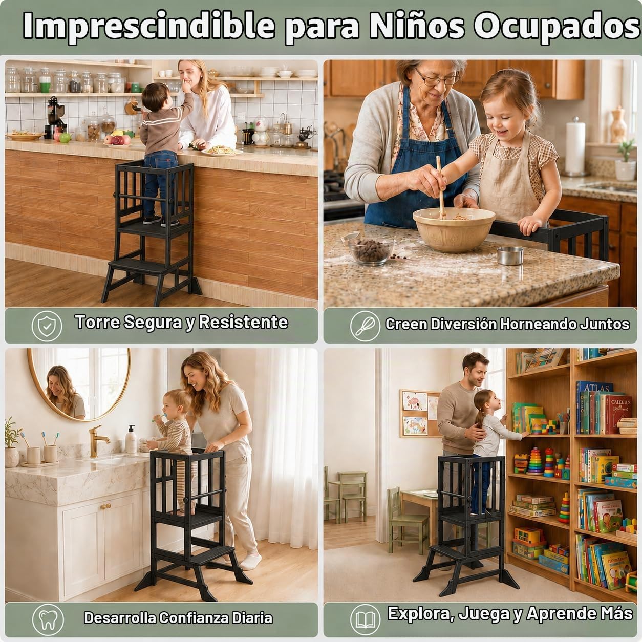 COSYLAND Torre de Pie para Niños Pequeños - Taburete Auxiliar de Co...