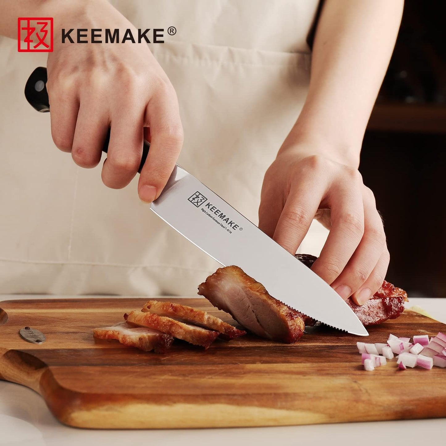 KEEMAKE Juego de cuchillos de cocina, 3 cuchillos afilados de acero...