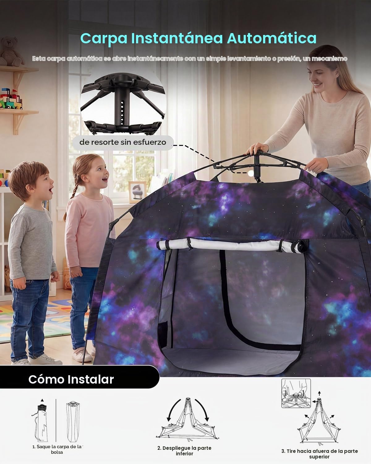 Tienda de campaña para niños, casa de juegos portátil, fácil de ins...