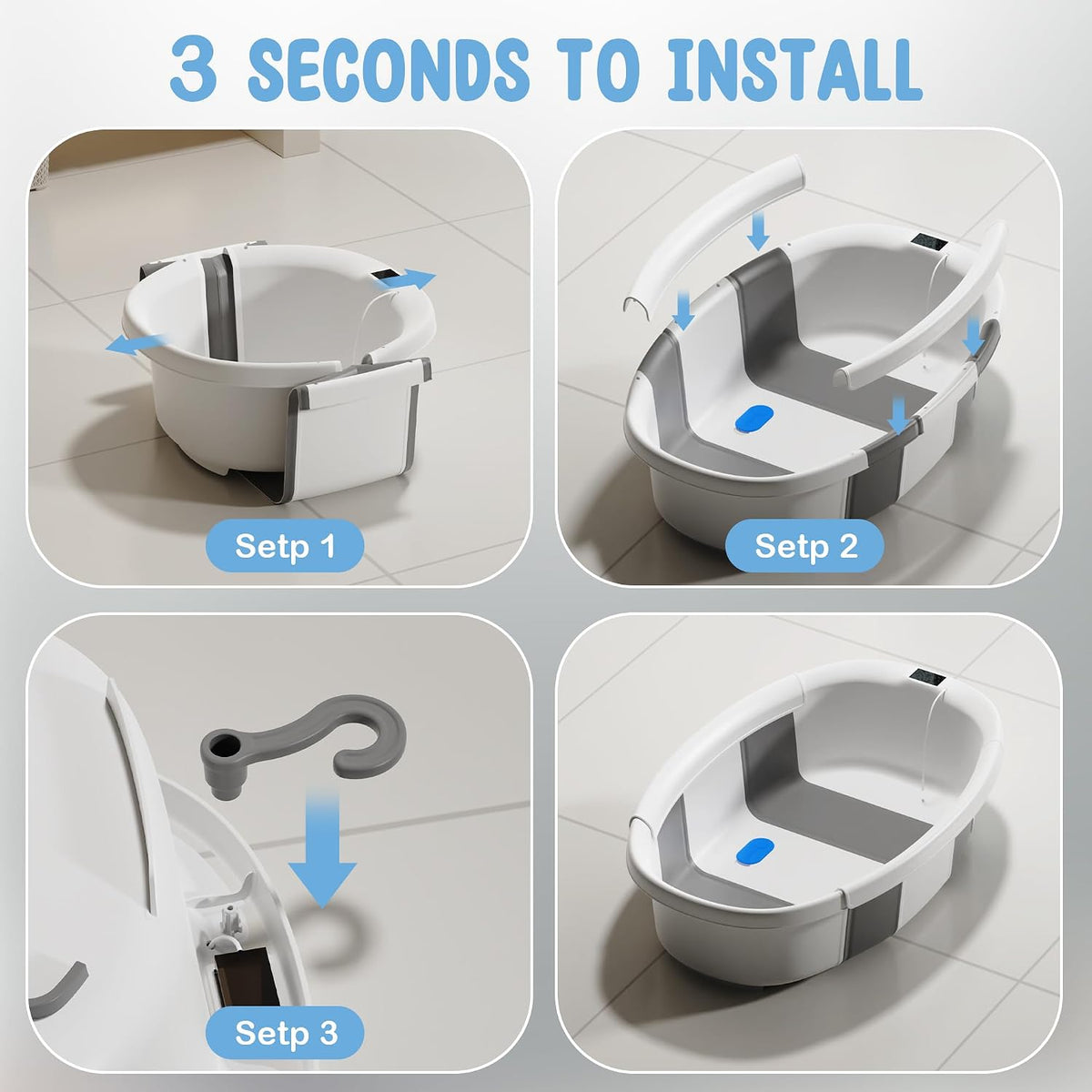 TOSGN Bañera plegable para bebé, 3 segundos para instalar, bañera p...