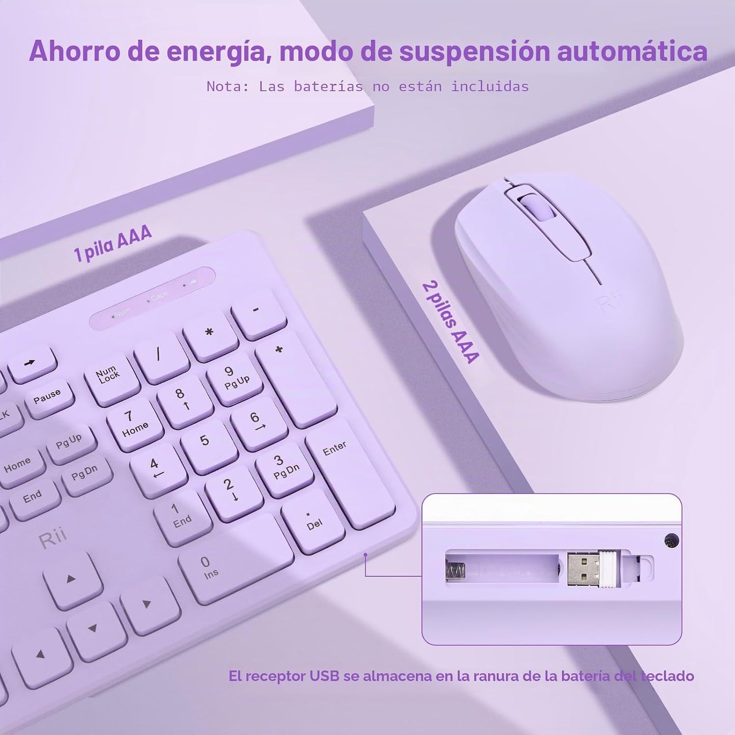 Combo de teclado y mouse inalámbricos, teclado estándar Rii para PC...