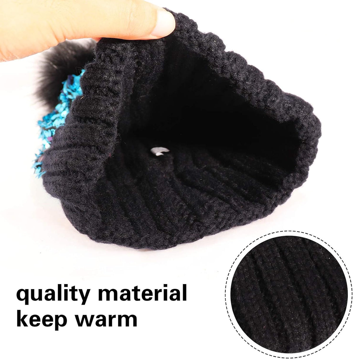 Homiton Gorro de punto tipo beanie con lentejuelas para mujer con p...