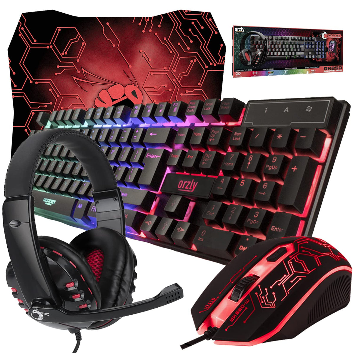 Teclado y mouse para juegos, alfombrilla para mouse y auriculares p...