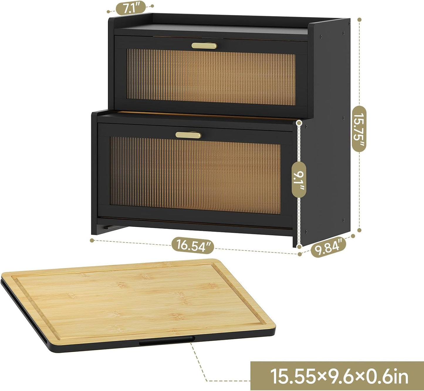 Vellzeyce Caja de pan grande con tabla de cortar para encimera de c...
