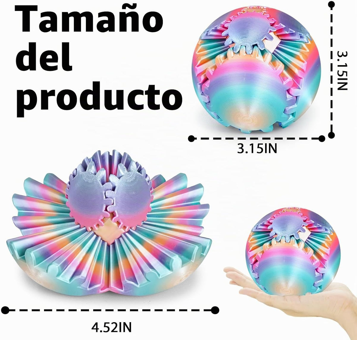 GearSphere Juguete Fidget de Pelota Giratoria o Cubo Impreso en 3D,...