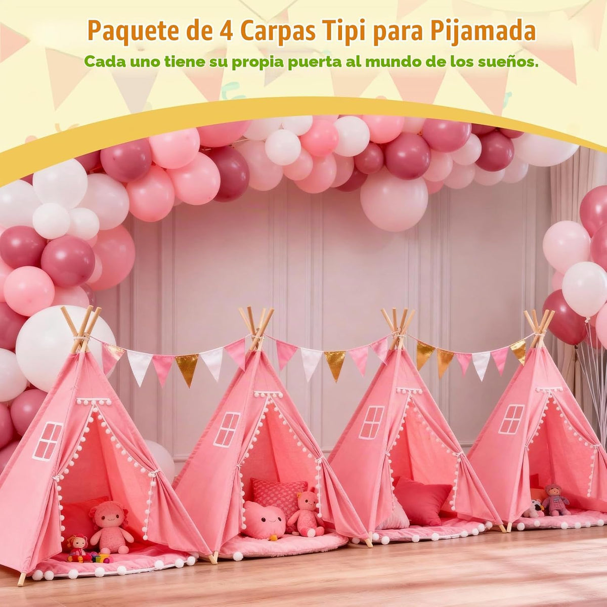 Paquete de 4 tiendas de campaña tipi para fiestas de pijamas infant...