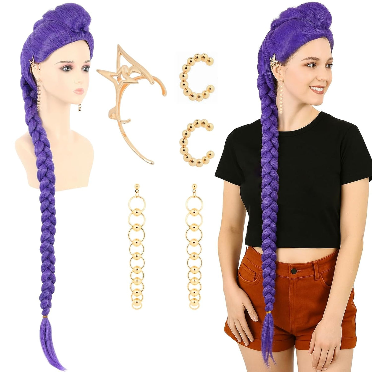 Purehair - Peluca trenzada púrpura de 47 pulgadas de largo para ani...