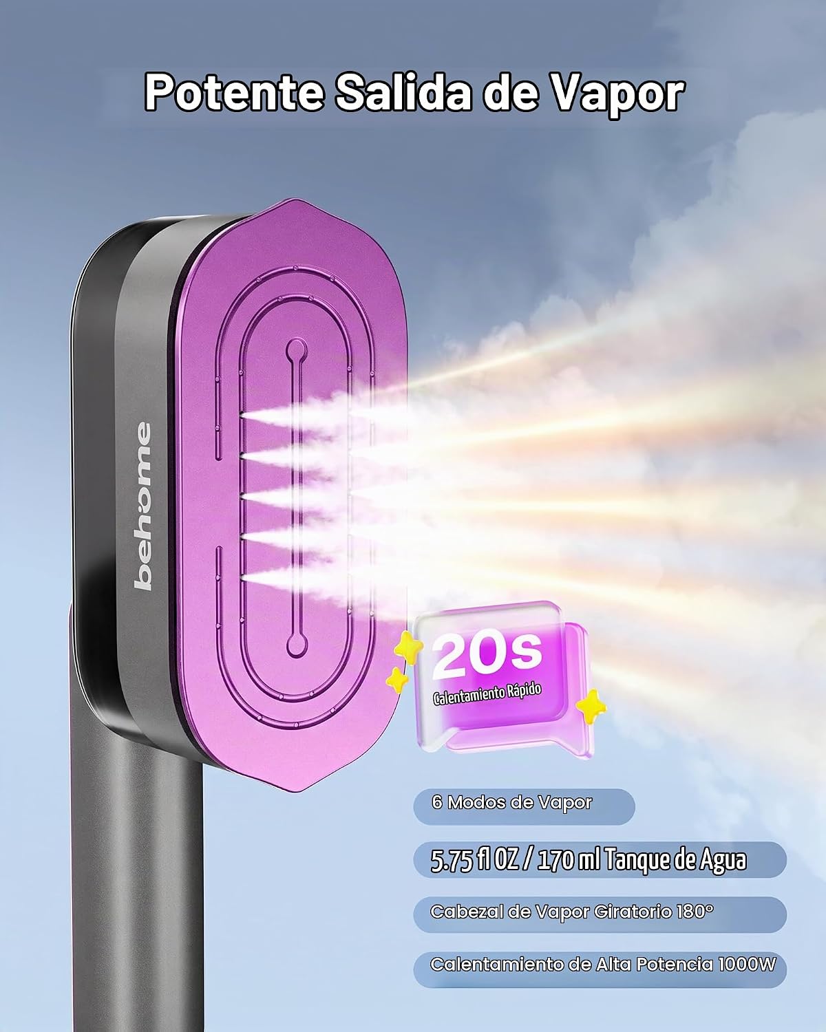 Behome Vaporizador de Viaje para Ropa, Plancha de Mano portátil de...
