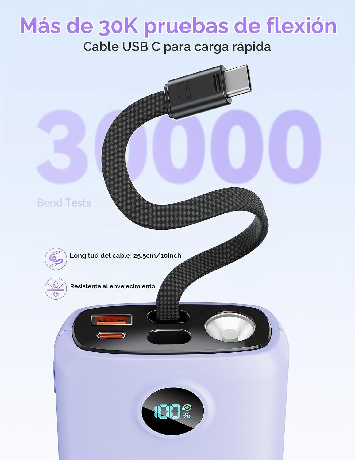 Cargador portátil, batería portátil de 45 W, 20000 mAh, con cable U...