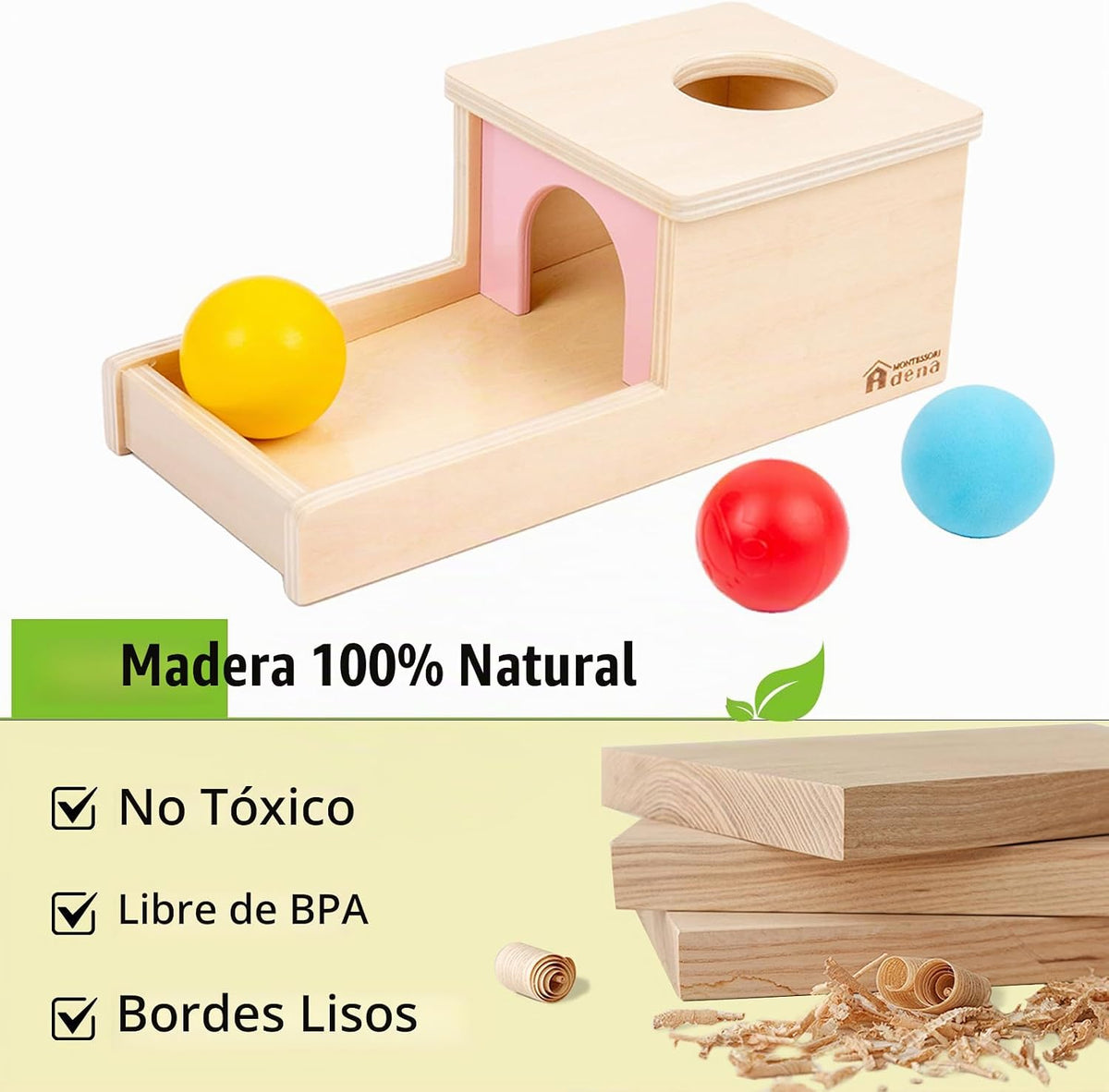 Adena Montessori Caja de permanencia de objetos con bandeja y tres...
