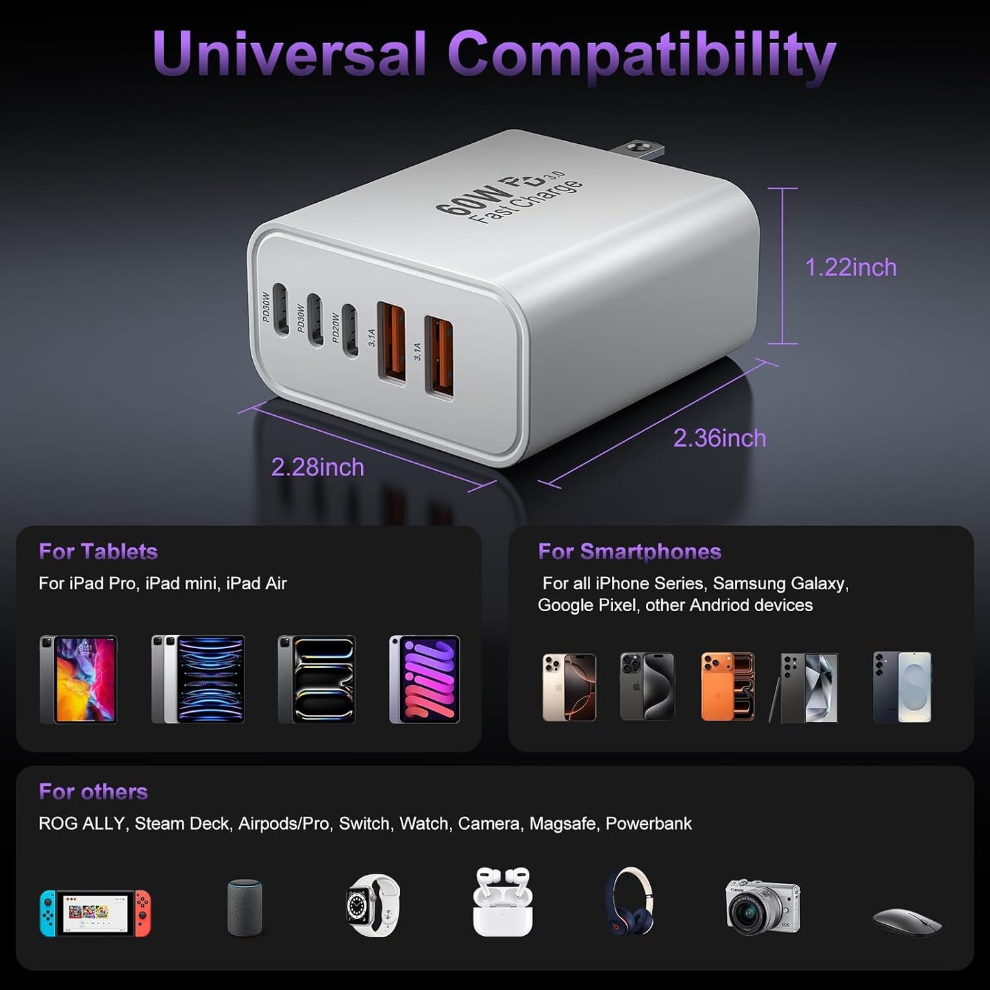 Bloque de cargador rápido USB C, enchufe de cargador de pared USBC...