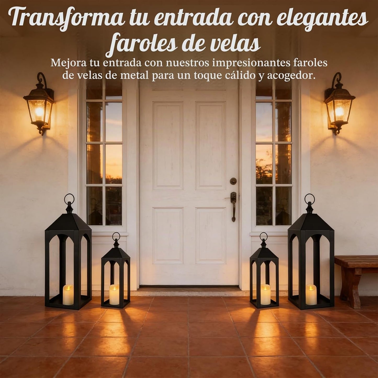 Faroles grandes de metal negro de 23 pulgadas y 17 pulgadas, decora...