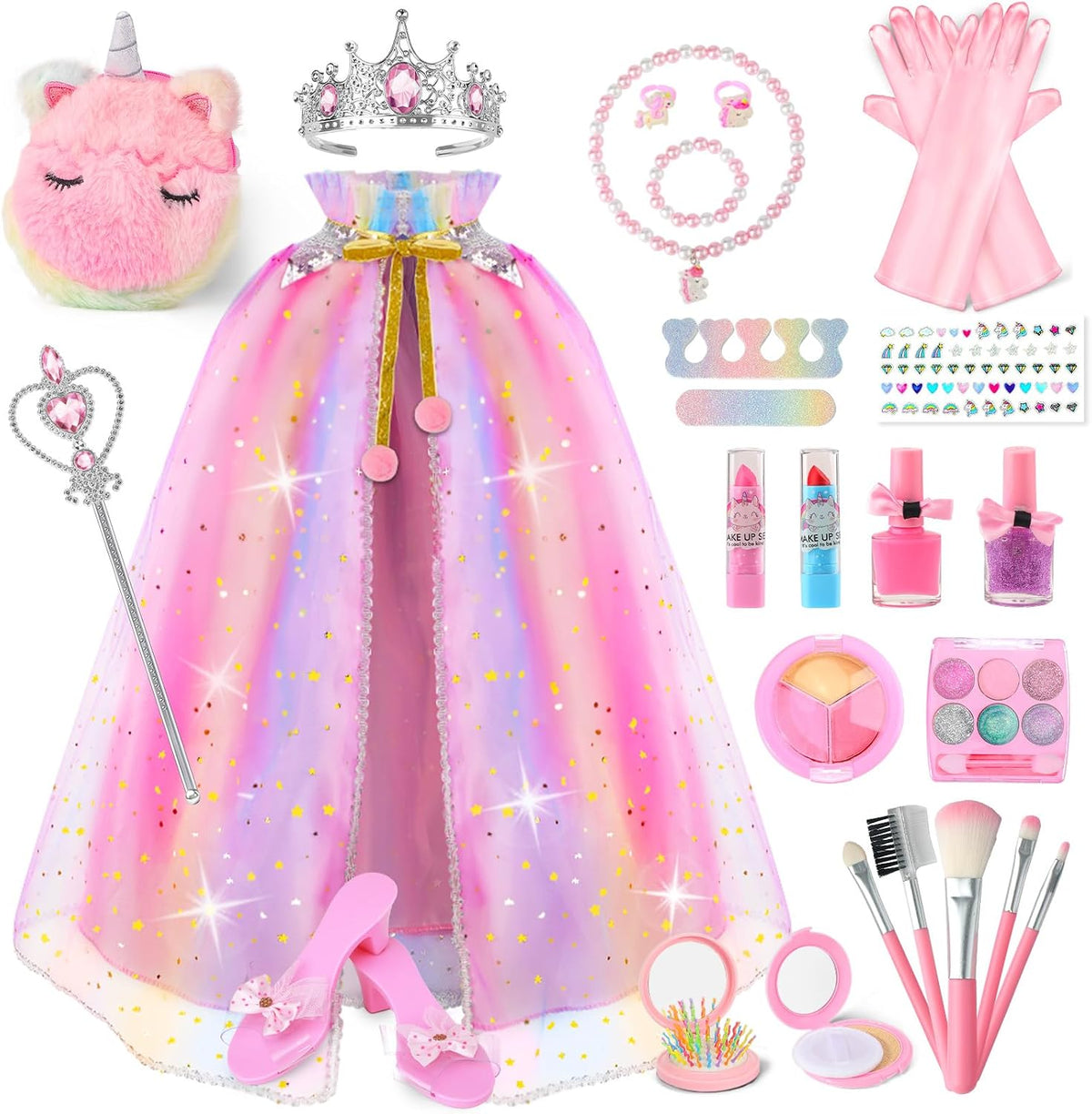 Fuzmo Ropa de princesa para niñas de 3, 4, 5, 6 años | Kit de maqui...