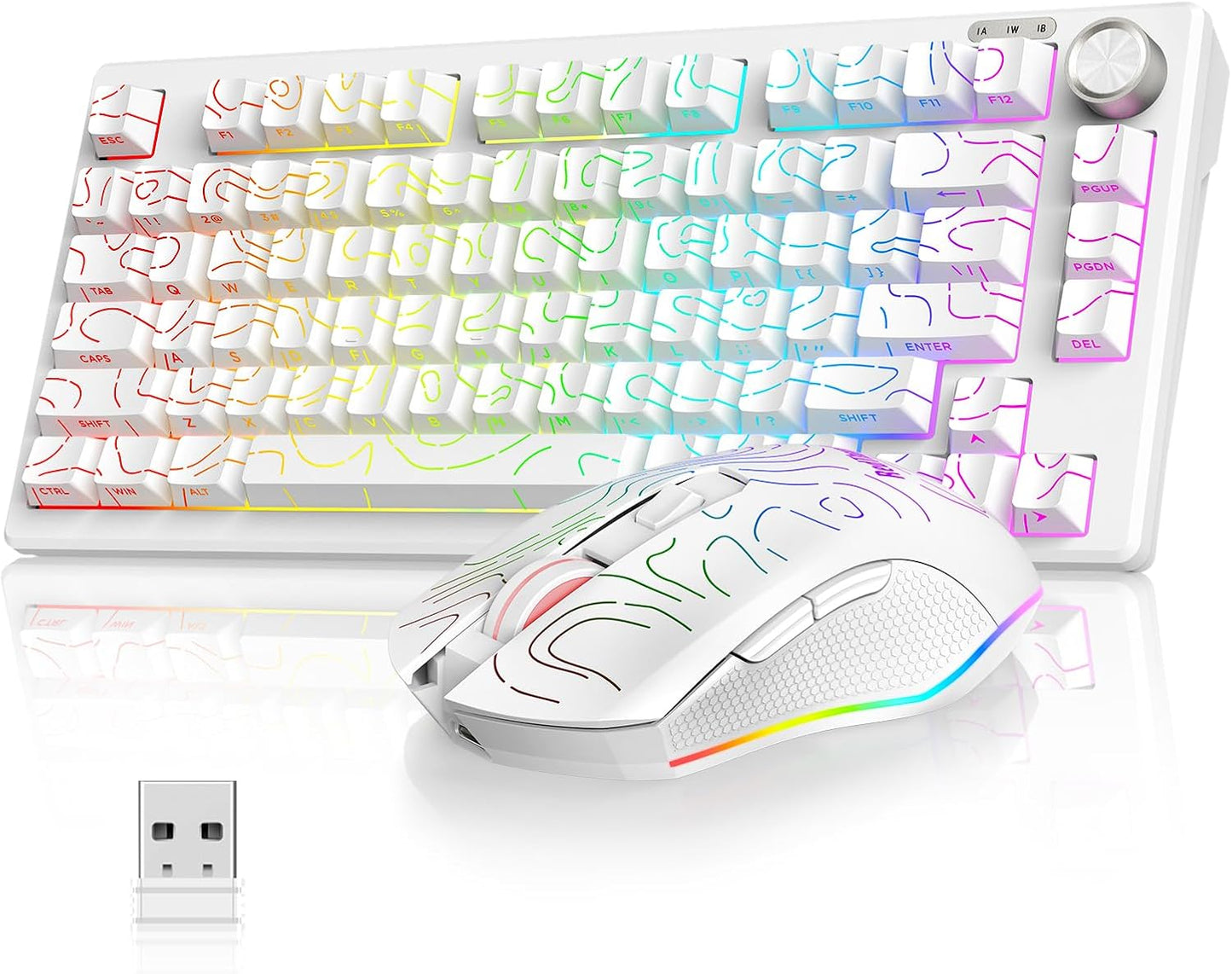 RedThunder K75 Combo de teclado y mouse inalámbricos, teclado graba...