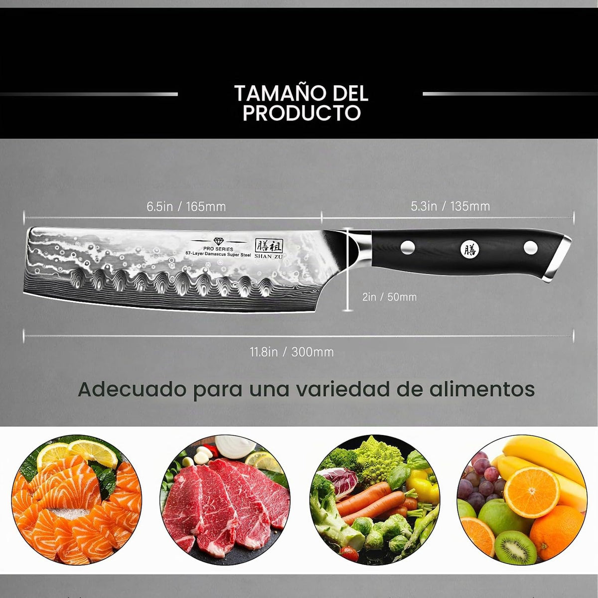 SHAN ZU Cuchillo de chef, cuchillo de cocina profesional de Damasco...