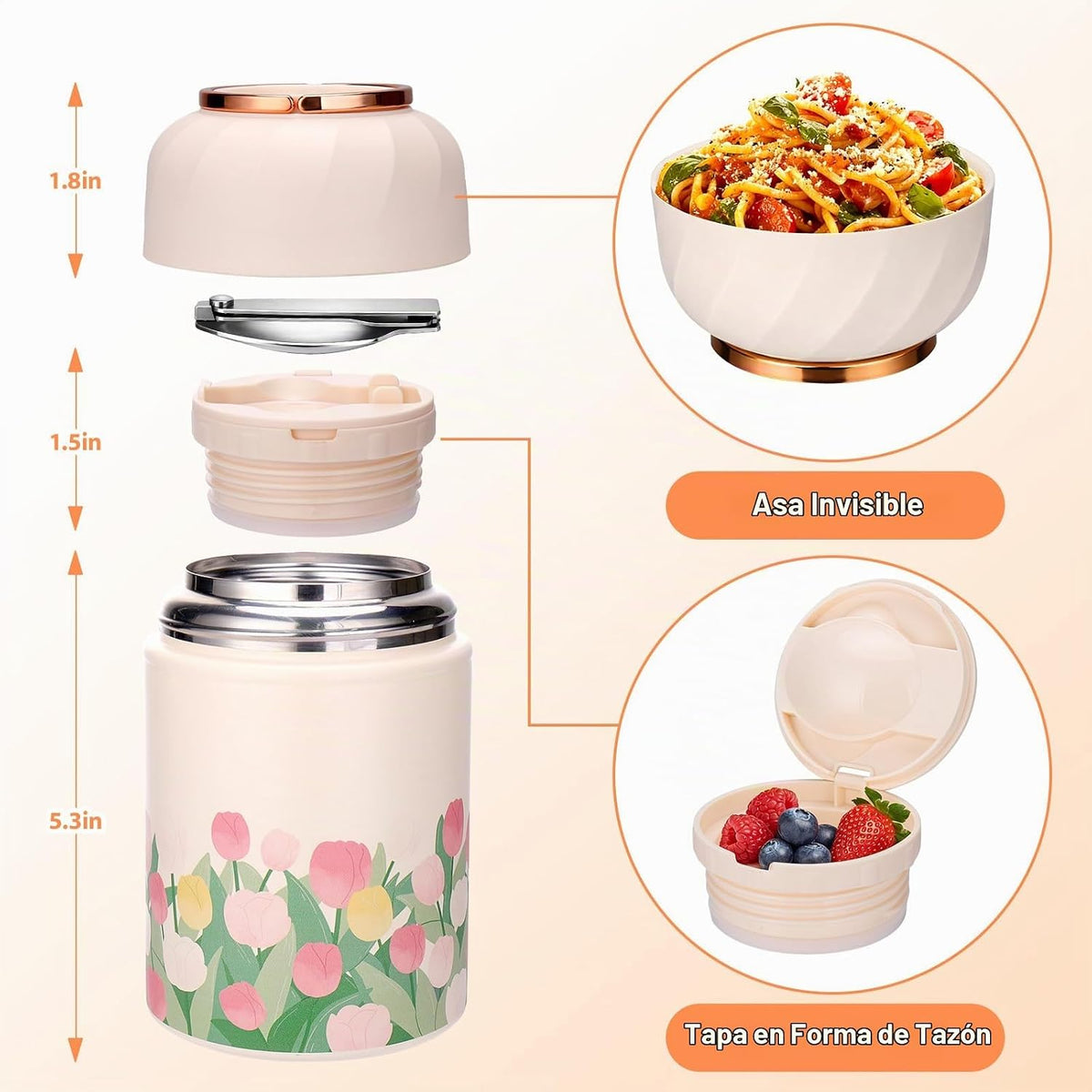 Mity rain Contenedor térmico aislado de 17oz para alimentos y bebid...