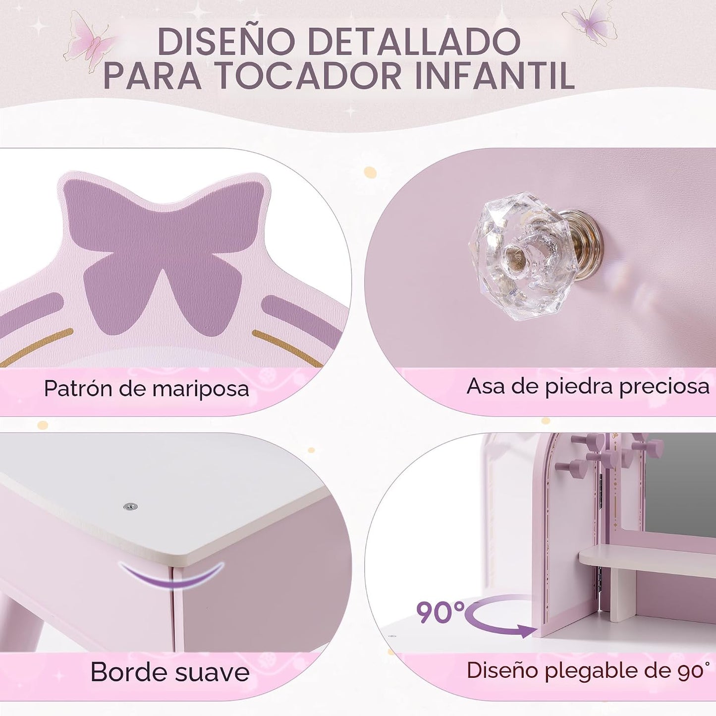 ROBUD - Juego de mesa de tocador para niños con espejo, cajón, sill...
