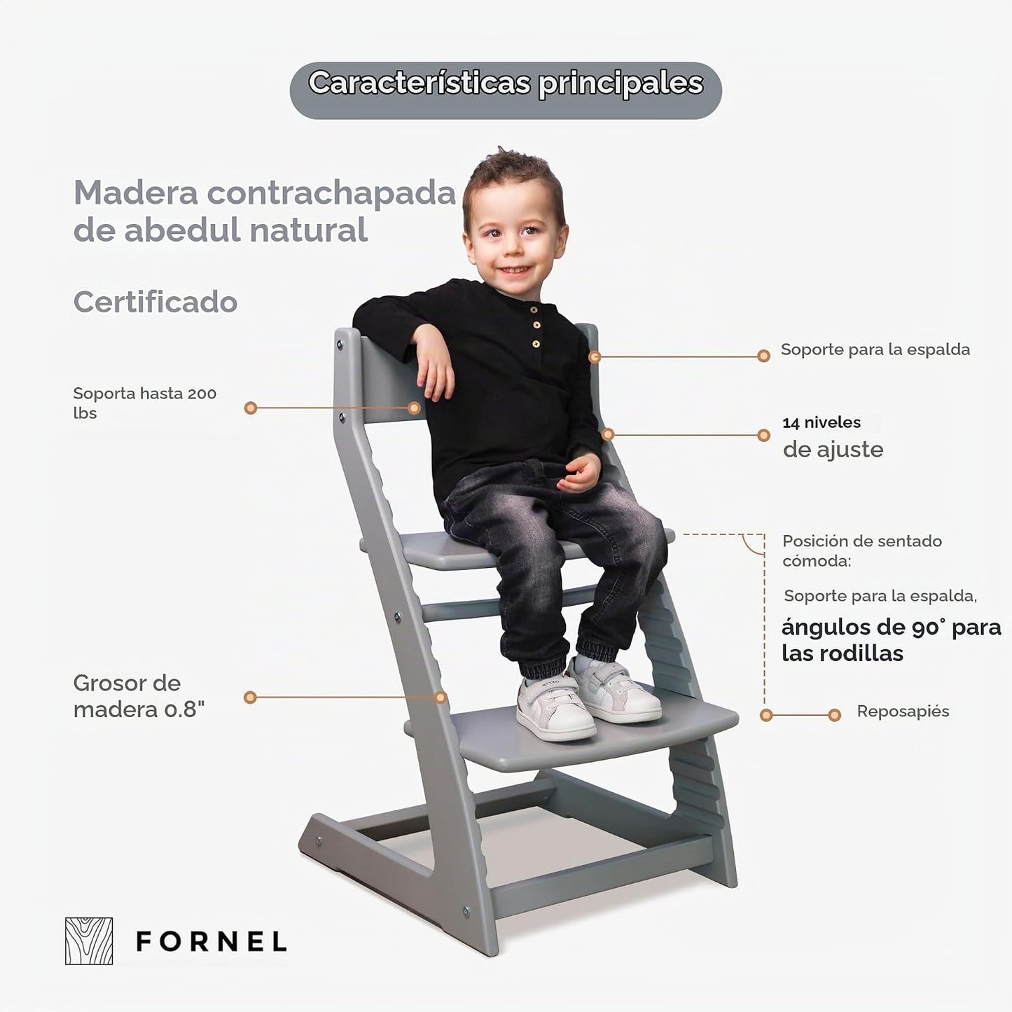 Fornel Silla alta de madera para bebés y niños pequeños, altura aju...