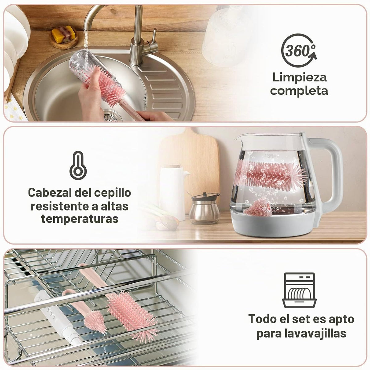 Juego de limpiador de biberones 6 en 1 con rejilla para secar, cepi...