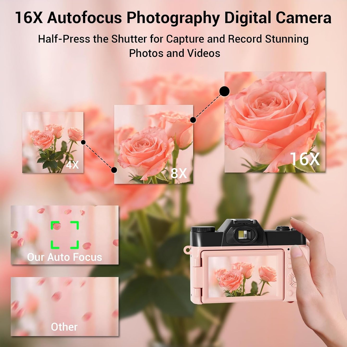 Cámara digital, FHD 4K 75MP WiFi para videoblogging y YouTube con p...