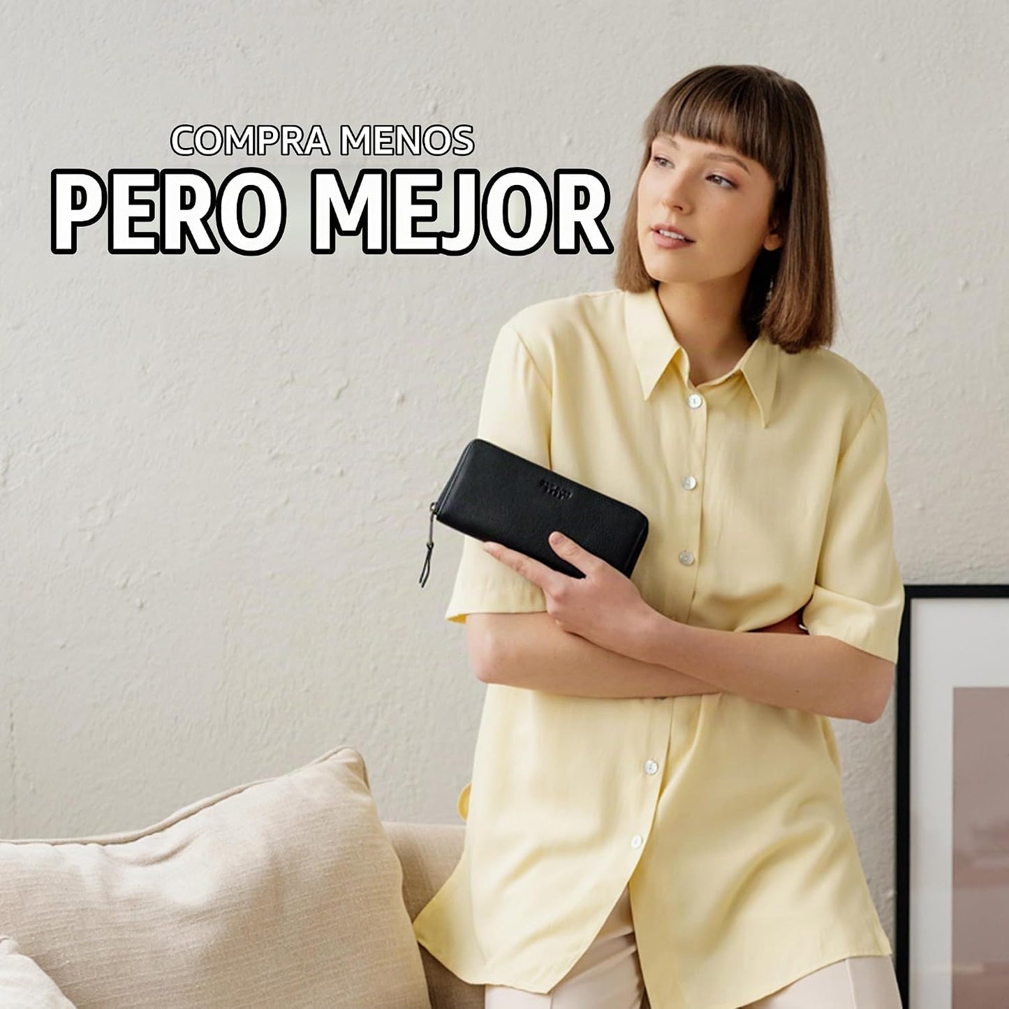 BERLINER BAGS Cartera con cremallera de cuero genuino Palma, caja d...