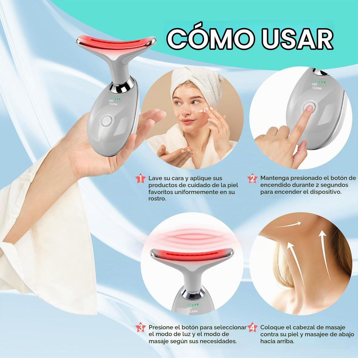 Masajeador facial cara y cuello, varita de esculpir cara con 7 colo...