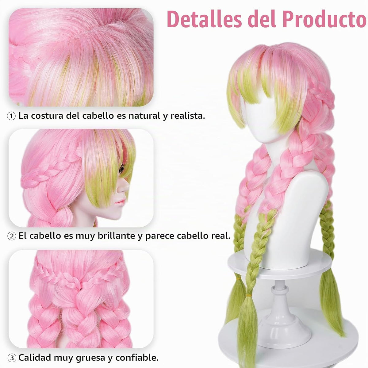 Max Beauty - Peluca de anime rosa y verde para Mitsuri Cosplay pelu...