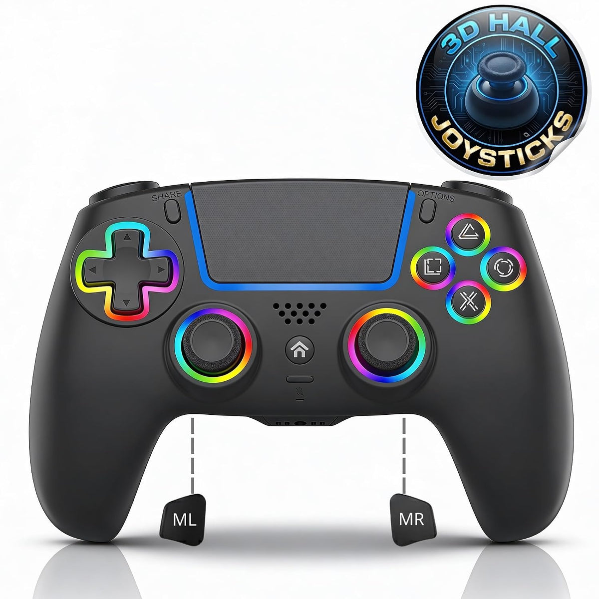 NEVORK Mando Inalámbrico para Consola PS5 y PC, Joysticks Efecto Ha...