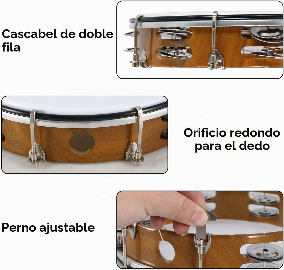 EASTROCK Pandereta de 10 pulgadas ajustable para adultos, pandereta...