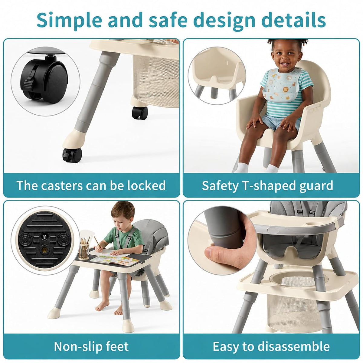 Silla alta 9 en 1 para bebés y niños pequeños con mesa de bloques d...